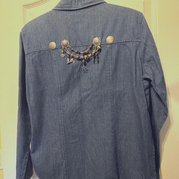 Nomadic Traders Fresco-Women's-Jean/Denim Embroidered Aztec Beads/Jems on Back - Picture 12 of 15